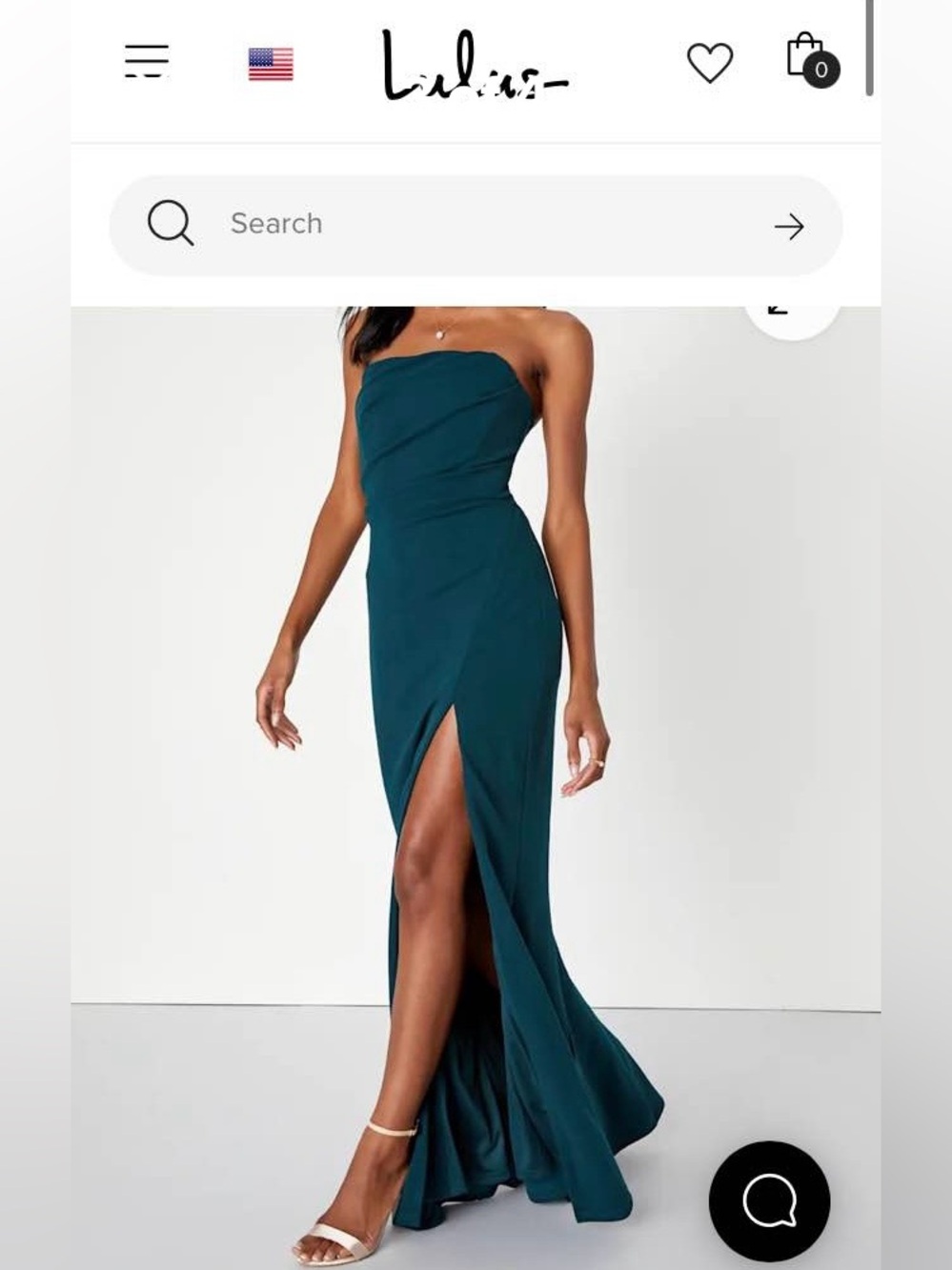 Lulu's Strapless Teal Evening Gown with High Front Slit